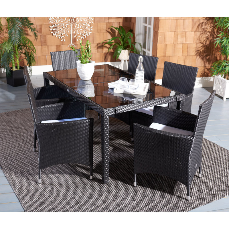 Daxin 6 - Person Patio Dining Set with Rectangular Table, Black