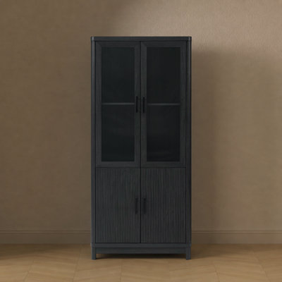 Bibliothèque Mid-Century à 6 tablettes avec portes en verre trempé gris anthracite Jodie H 67,6 "x l 31"