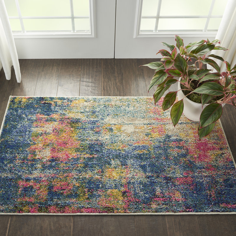 Tapis bleu contemporain contemporain, Rectangle 2 pi 2 po x 3 pi 9 po