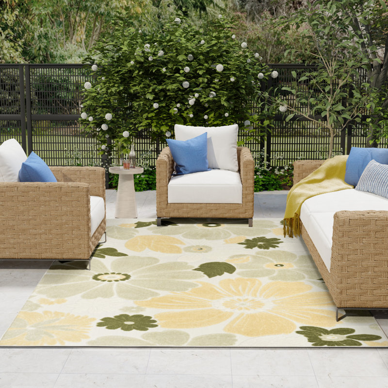 Nourison Aloha Ivory Green Modern Rug, Rectangle 7'10" x 10'6"