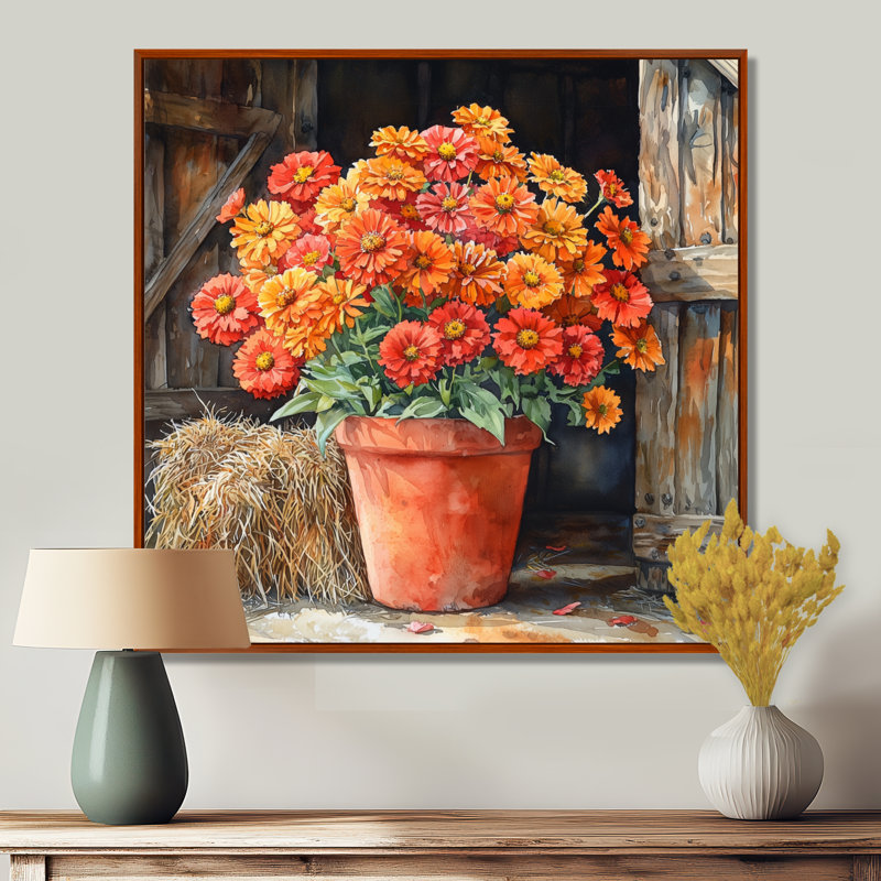 Bouquet de marguerites de grange dans un vase I - marguerites, art mural, Impression encadrée flottante, H 36 po x l 36 po
