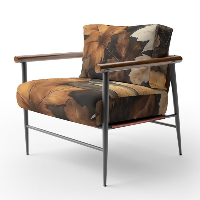 Fauteuil rembourré de style rustique à motif floral rustique brun et beige Harmony IV, Noir, noir, noir, noir