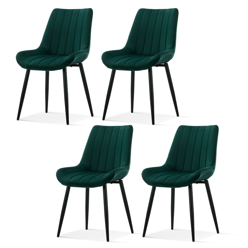Velvet Upholstered Metal Side Chair, Green