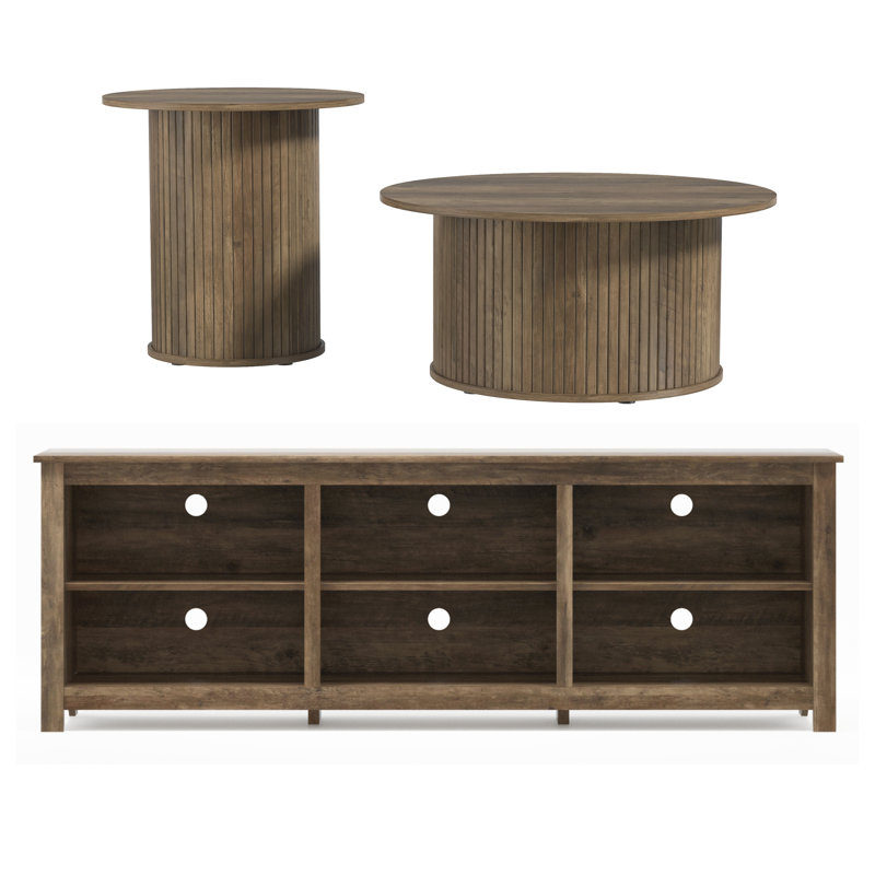 Aurel Modern 3 Piece Living Room Set, Knotty Oak