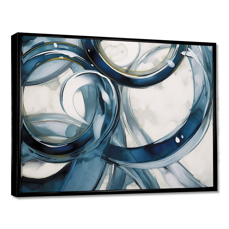Tourbillon bleu - art abstrait spirale moderne, H 16 po x l 32 po x P 1 po, Toile avec cadre flottant noir