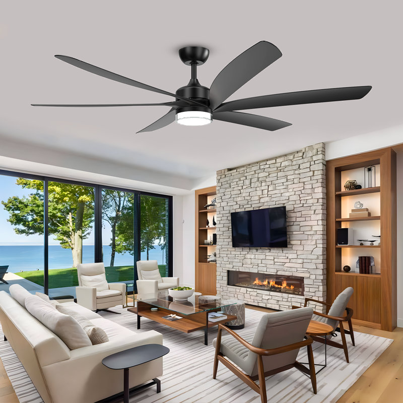 Ventilateur de plafond d'extérieur moderne 64 "avec lumière et télécommande, 6 pales en ABS, moteur à courant continu réversible