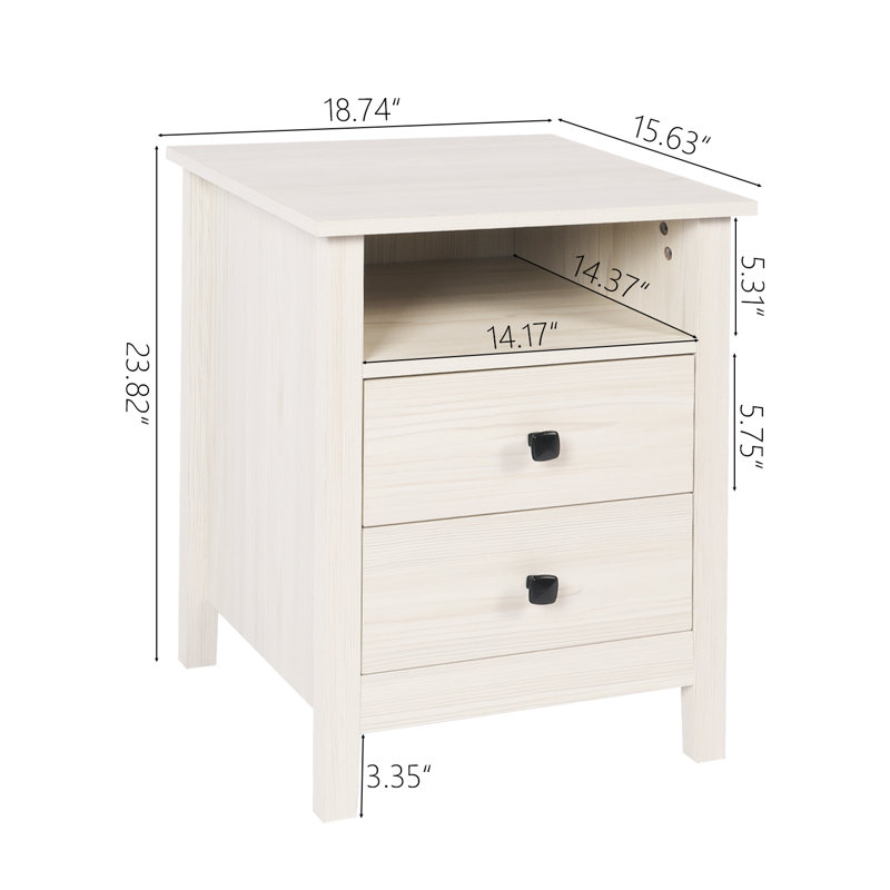 Set Of 2 Wooden Bedroom Nightstands With Drawer (White), White