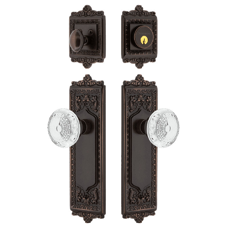 Nostalgic Warehouse Egg & Dart Entry Set with Crystal Meadows Knob, Timeless Bronze, 2.375
