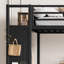 Lit superposé simple TG au-dessus de simple TG pour ados avec tablettes de rangement, tiroirs et panneau perforé, noir