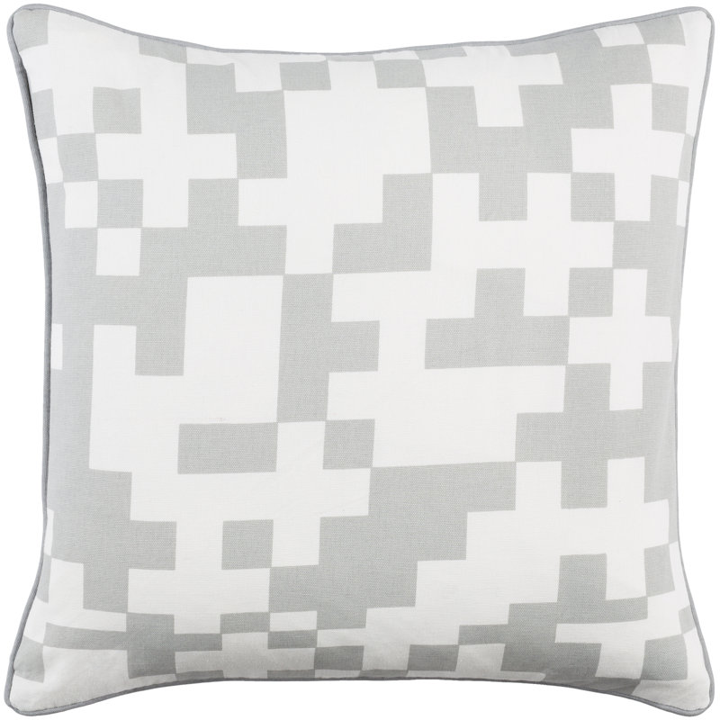 Inga Geometric Cotton Pillow Cover, Gray/ White, Polyester/Polyfill