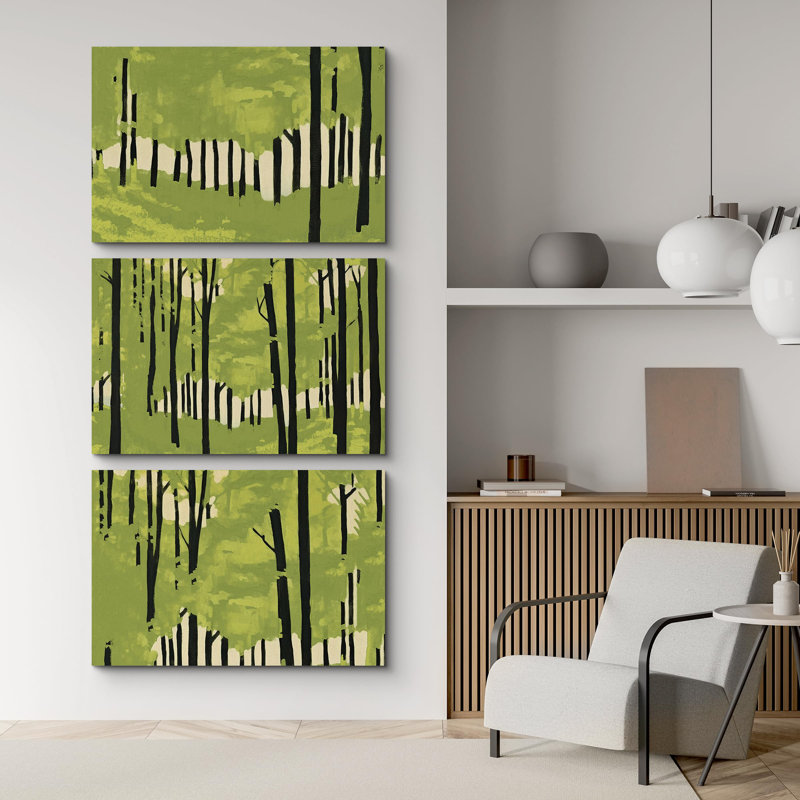 «Vibrant Green Birch Forest», 3 pièces, H 16 po x l 24 po, Toile tendue