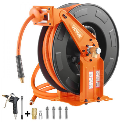 Enrouleur de tuyau rétractable à boyau d'air hybride 3/8 po x 65 pi avec bras doubles