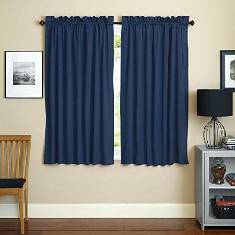 Currahee Cotton Blend Room Darkening Curtain Pair, Indigo, 52" W x 63" L