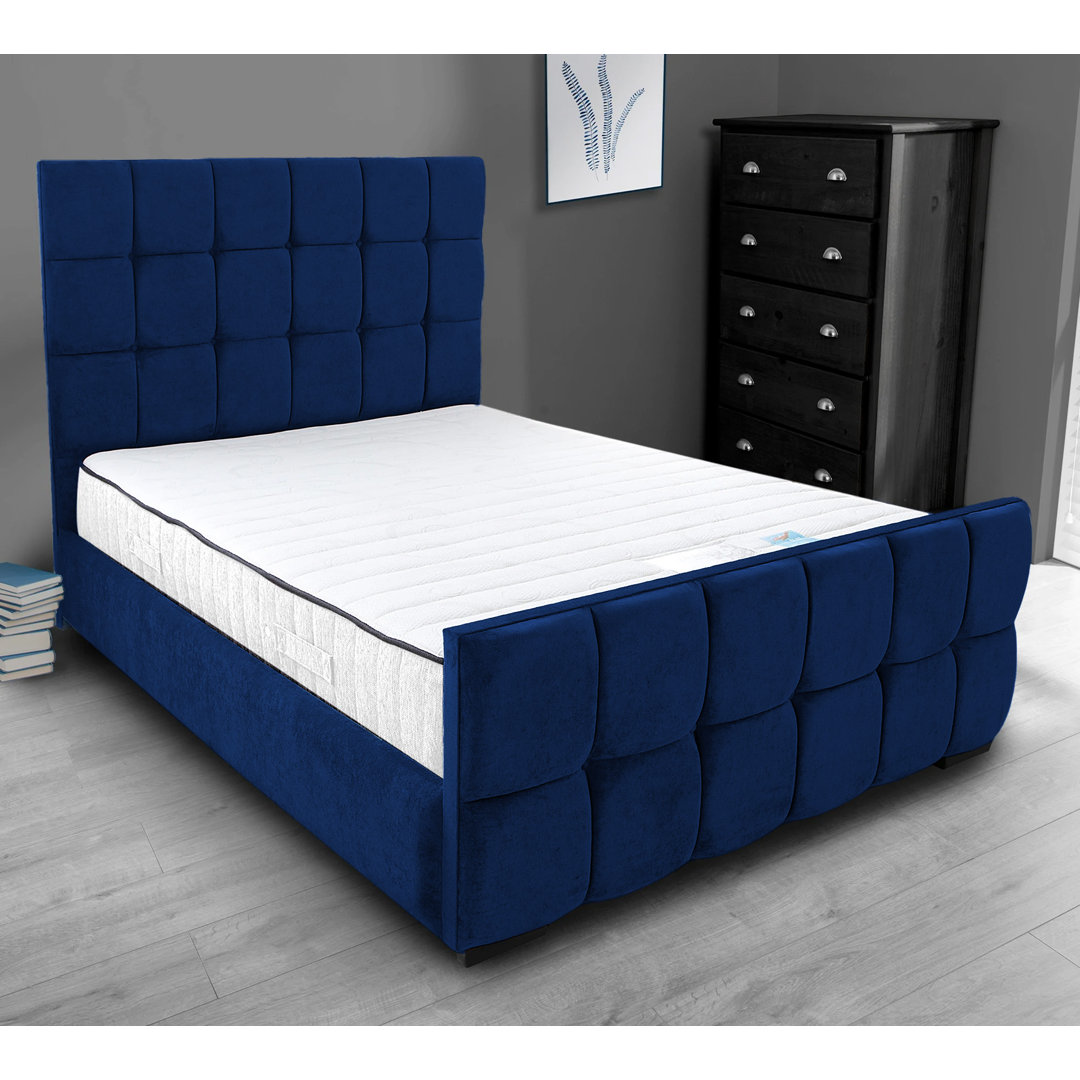 Merricks Contemporary Velvet Upholstered Bed Frame - Padded Headboard, Sprung Slats