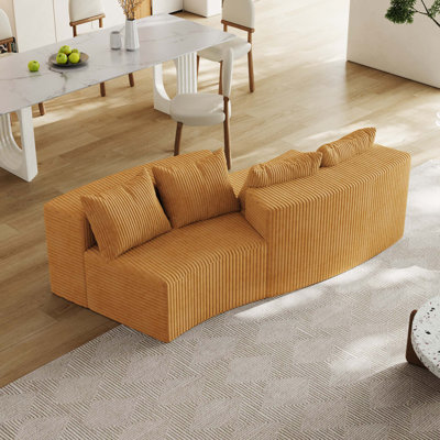 Canapé modulaire incurvé en velours côtelé avec quatre coussins, canapé modulaire incurvé modulaire semi-circulaire pour chambre à coucher, salon, bureau pour les loisirs ou la sieste, salle de lecture et vestibule (deux modules)