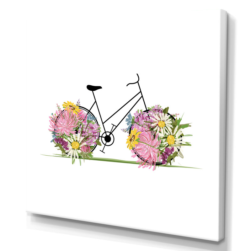 Illustration florale de vélo III - sur, H 16 po x l 16 po x P 1 po, Toile tendue