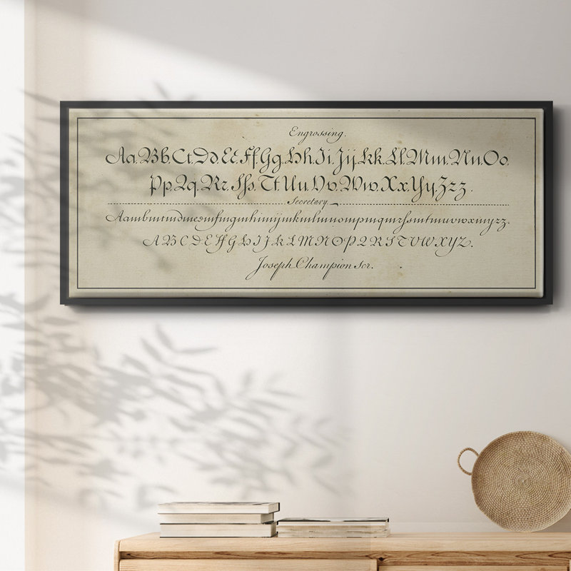 " Manuscript Sampler V ", 14.5" H x 26.5" W x 1" D, Black Framed Canvas