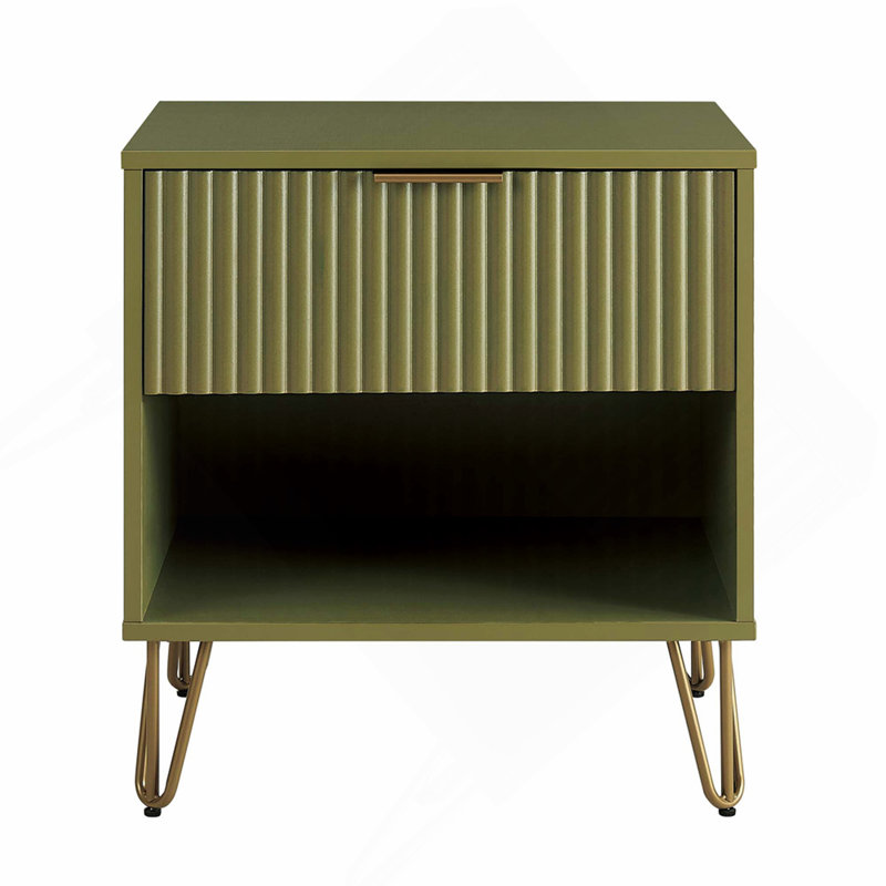 Table de chevet vert olive, 21.65" H x 20.07" W x 17.73" D