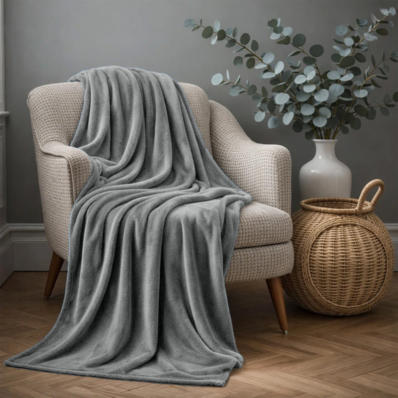 Jeté polaire en flanelle de luxe, Argent, Jeté (50 x 60)