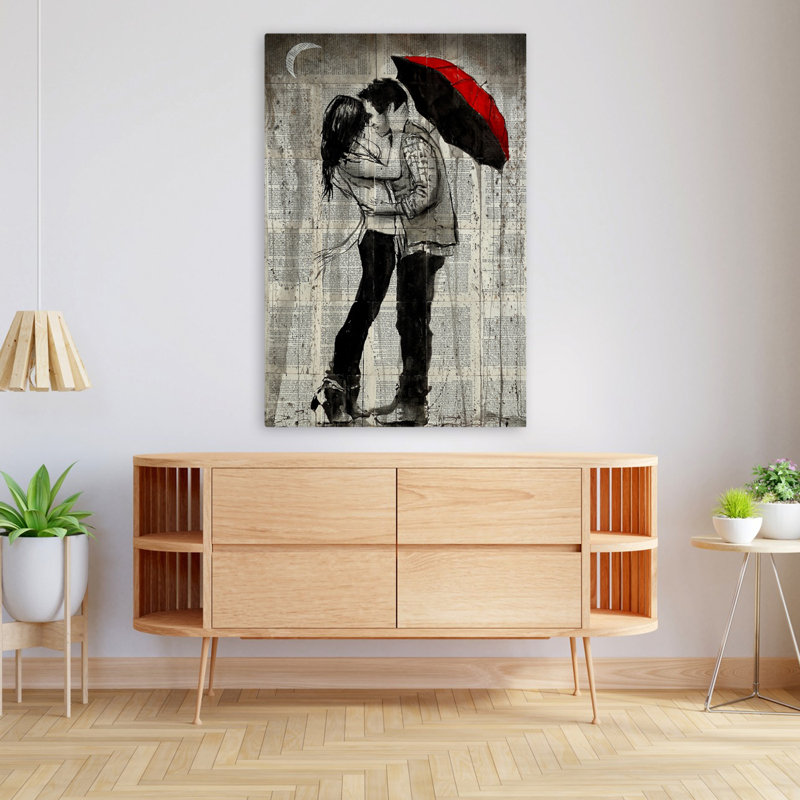 Rainfall Kisses - mode contemporaine en niveaux de gris + technique mixte, H 48 po x l 32 po