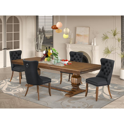 5-piece Modern Dining Table Set includes a Kitchen Table and 4 Dark Grey Polyester Fabric Dining room Chairs with Button tufted Back - Antique Walnut Finish