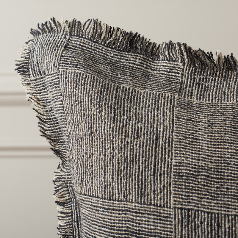 20" Square Black and Natural Linen Throw Pillow