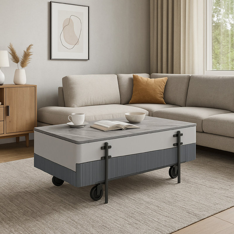 Sloka Coffee Table with Lift Top, 24" H x 47" W x 26" D, Gray