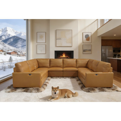 Canapé modulaire inclinable électrique en cuir véritable de qualité supérieure avec repose-pieds réglables et disposition moderne en forme de U