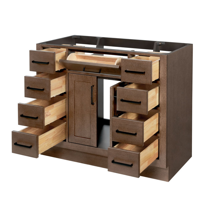 Osoria 42'' Solid Wood Single Bathroom Vanity Base Only, Base Cabinet without Top, Brown Oak