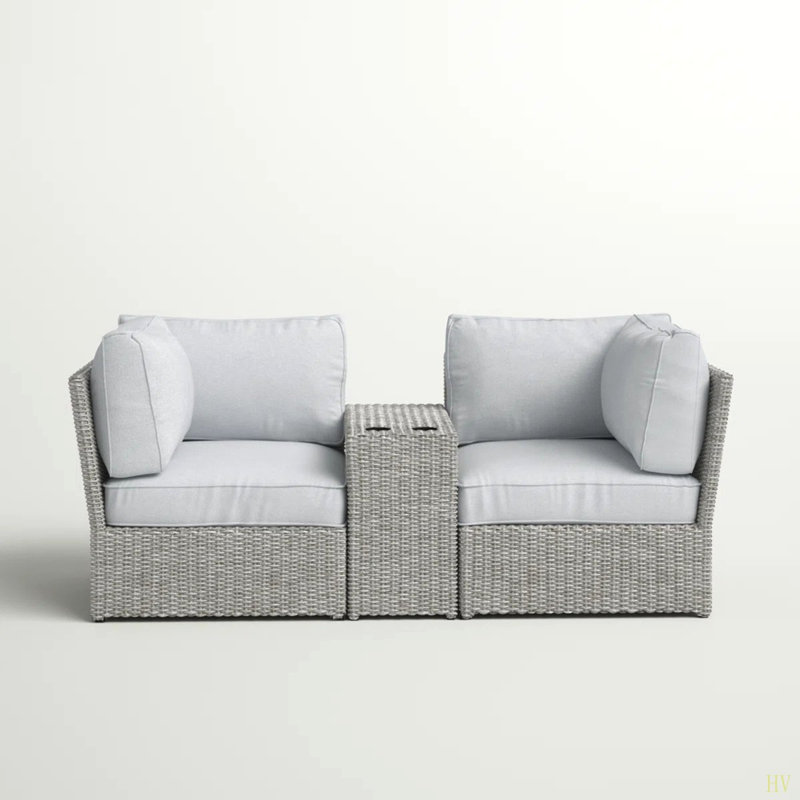 Ensemble de conversation pour canapé de patio en osier pour 2 personnes avec coussins entièrement assemblé