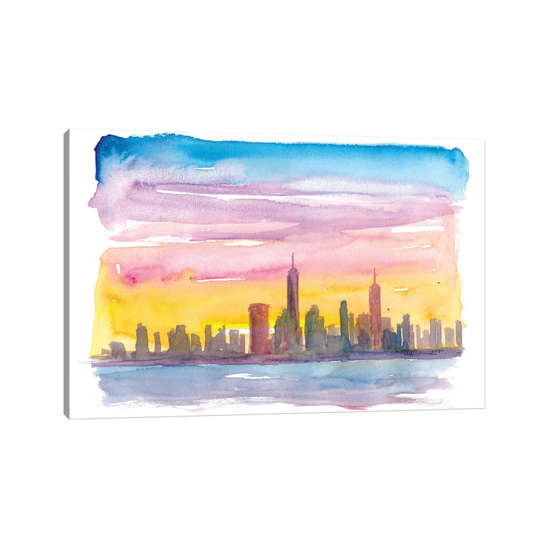 New York City Skyline In Golden Sunset Mood by Markus & Martina Bleichner - Wrapped Canvas Gallery-Wrapped Canvas Giclée