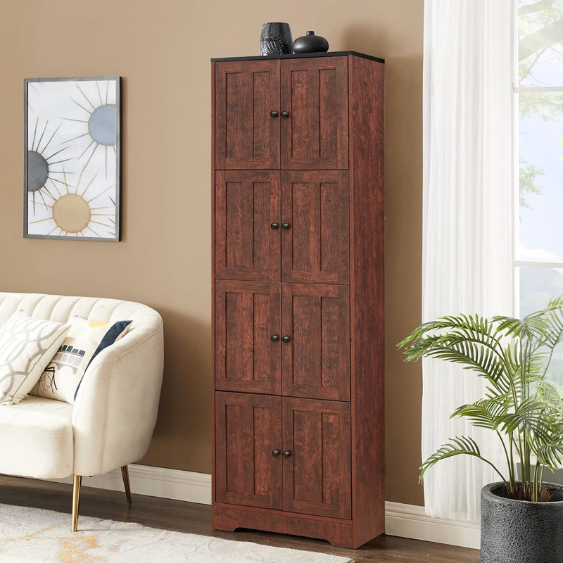 Armoire à 4 tablettes et 8 portes en noyer - Ajoutez du rangement à votre chambre d'amis pour garder les outils de garage organisés