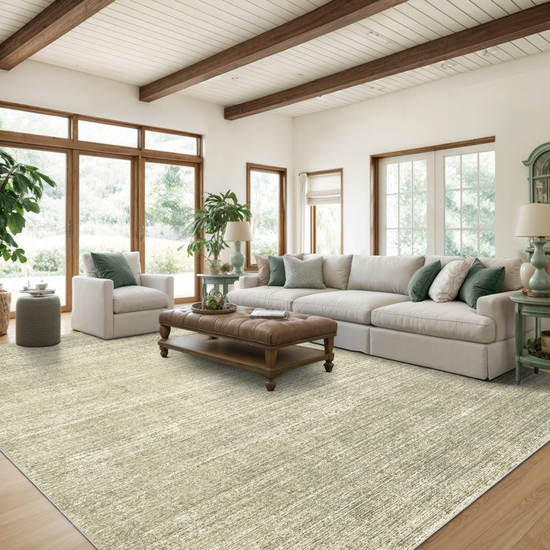 Tapis lavable à rayures rétro antidérapant (beige), Rectangulaire 8 pi x 10 pi, Green
