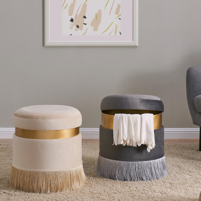 Laurelai Velvet Ottoman, Cream
