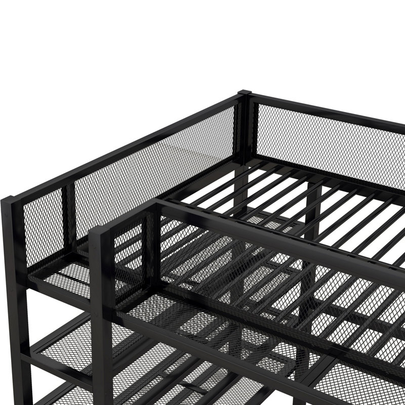 Lit mezzanine en métal avec tablettes à 4 niveaux et rangement, parfait pour économiser de l'espace, Noir