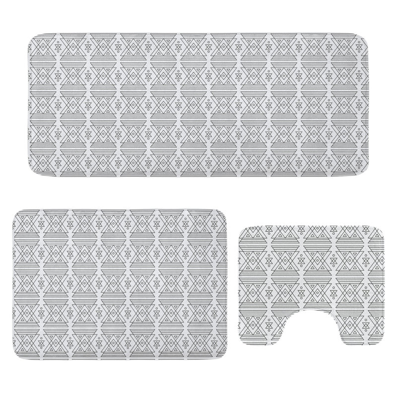  Ensemble de 3 tapis géométriques en forme de U et tapis rectangulaires bleu foncé, gris et blanc