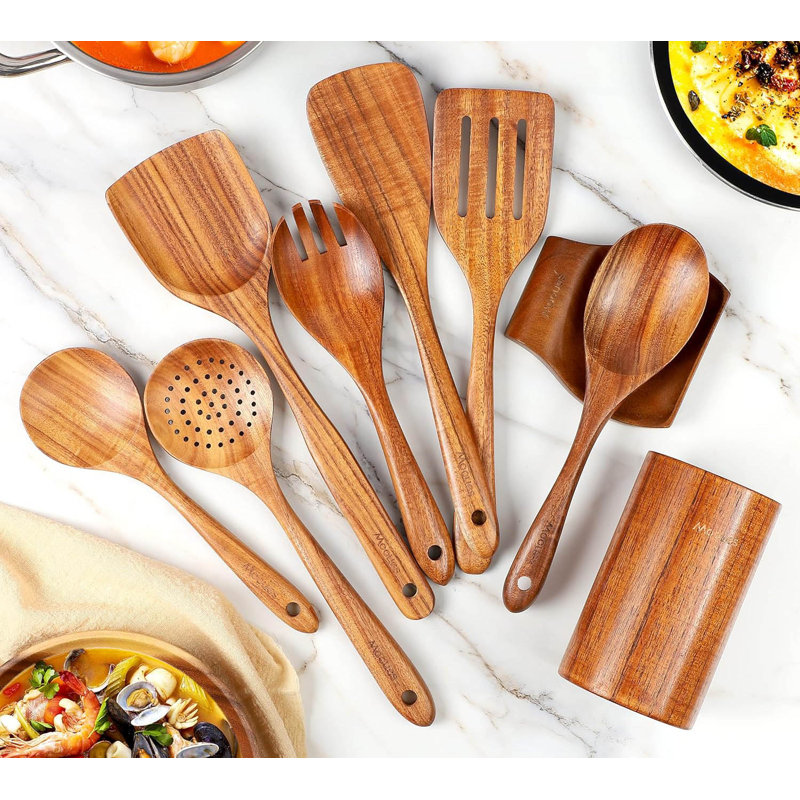 Natural Wood 9-Piece Cooking Utensils Set