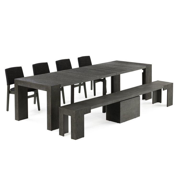 Transformer Table Extendable Dining Set - Table + Bench + 4 Chairs + Coffee Table(Panel Storage Unit) - 2 To 12 People - Smoked Hickory
