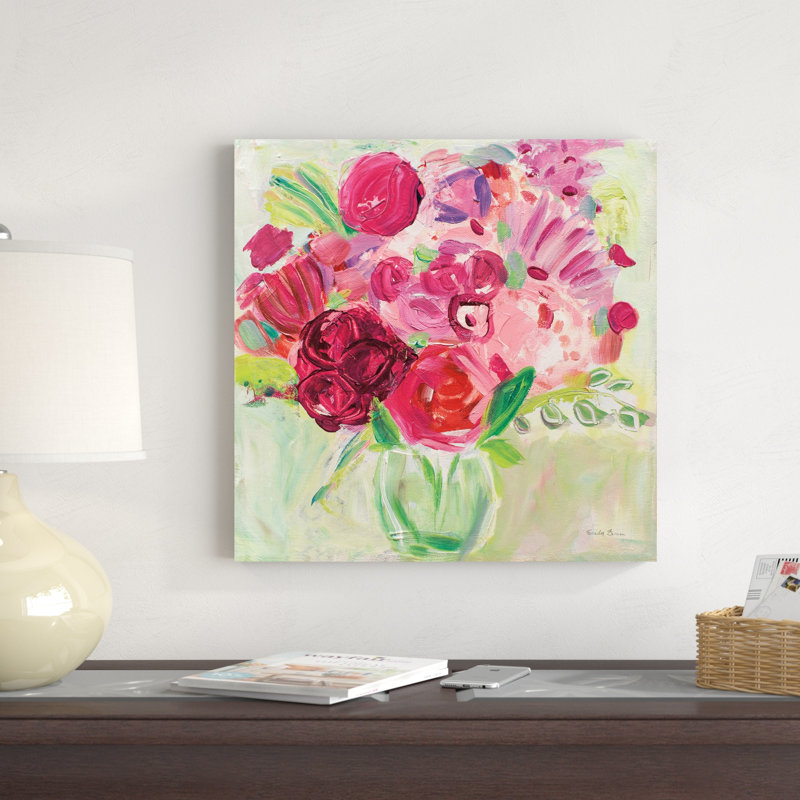 Fleurs roses et rouges, H 20 po x l 20 po x P 1,25 po