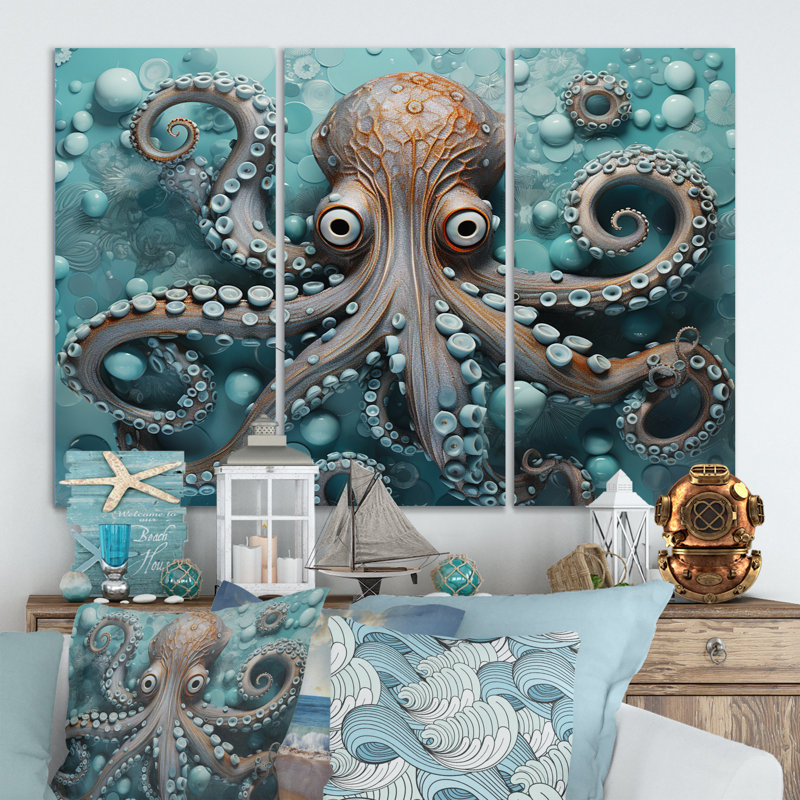 Ensemble de décorations murales Philbrook - Animals Octopus, H 28 po x l 36 po x P 1 po