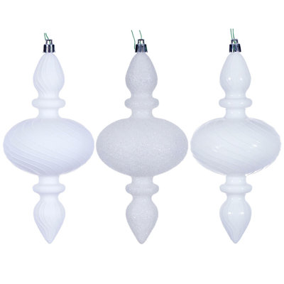 8.2" Swirl Finial Ornament Assortment. One matte, one shiny, and one glitter.