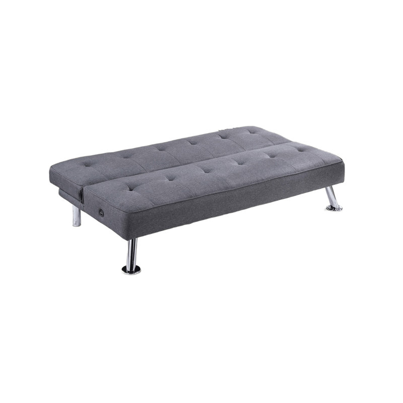 Canapé ajustable 1 pièce en polyfibre bleu-gris, pieds en métal, revêtement capitonné, coussins moelleux, port USB