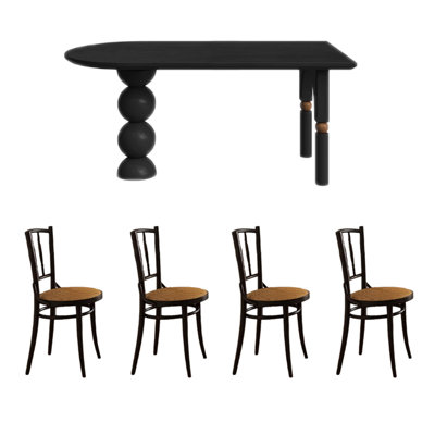 Black Retro Creative Solid Wood Dining Table Set