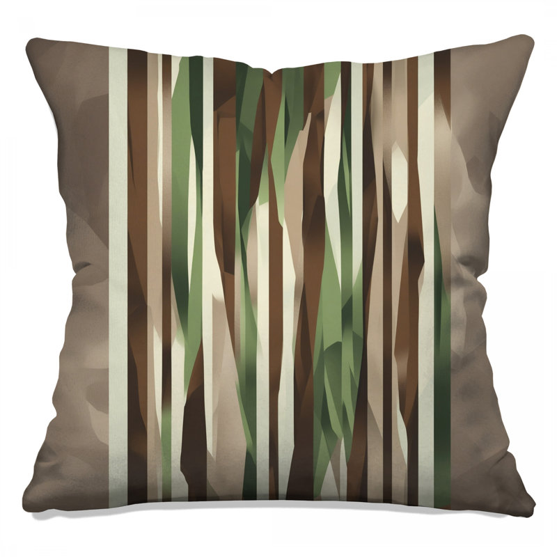 Coussins décoratifs à double face abstraits lignes vertes et brunes, 26 po x 26 po