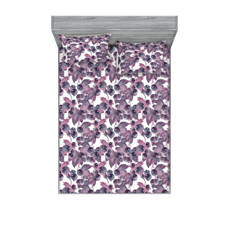 Drap-housse et taies décoratives 3 pièces Ambesonne, Rose séchée, prune, blanc / floral