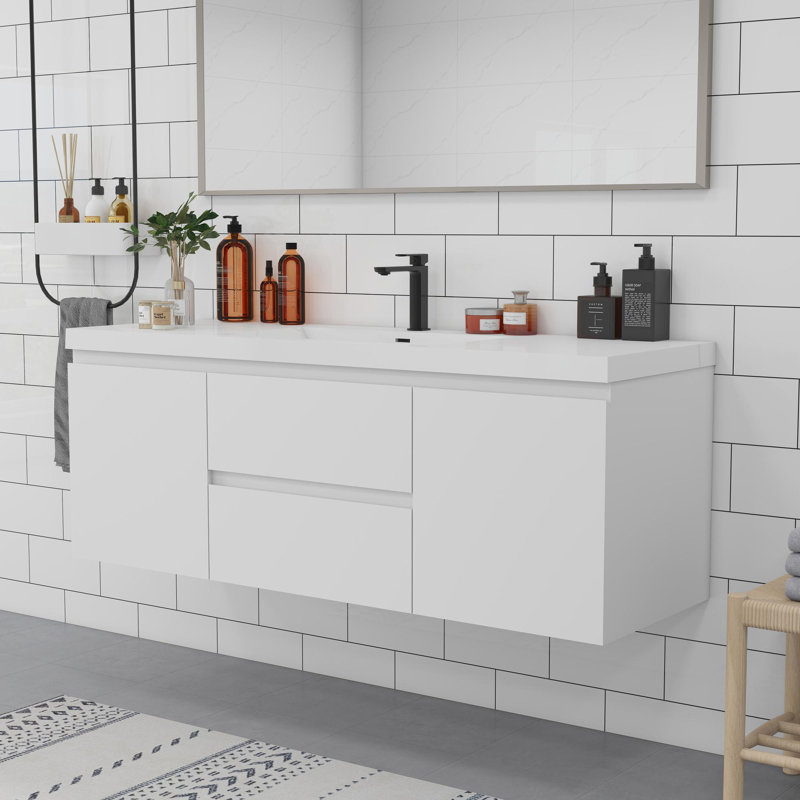 Wall Mounted Bathroom Storage Vanity, Glossy White