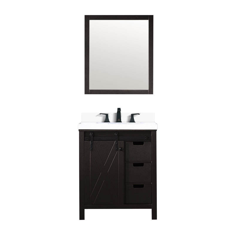 Marsyas 30 in W x 22 in D Bath Vanity, Faucet Set and 28 in Mirror, Brown, White Cultured Marble