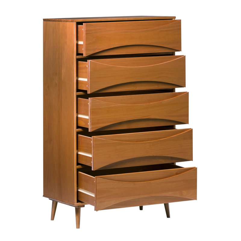 Amoakuh 5-Drawer Solid Wood Chest, Caramel