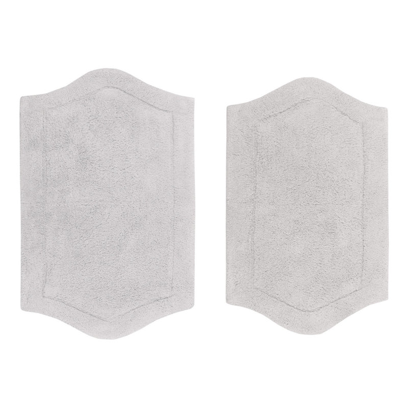 Morissette 100% Cotton Bath Rug, Non-slip, Absorbent, Machine Washable, Quick Dry 2 PCs set (21x34 / 24x40), Gris clair