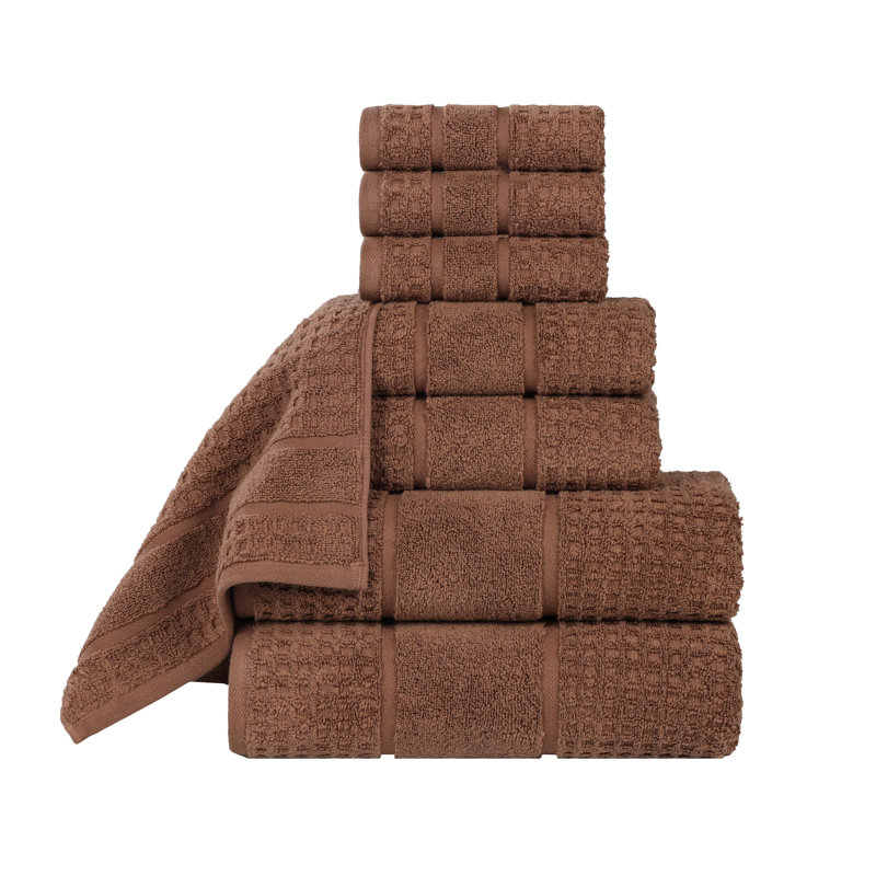 Ensemble de serviettes en coton gaufré Hisela Zero Twist, Chocolat, Ensemble de serviettes 8 pièces